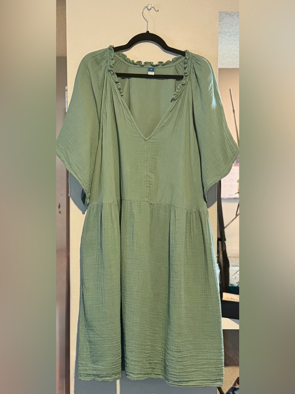 Old Navy Split Neck Crinkle Gauze Mini Swing Dress